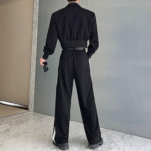 Casual Short Suit Jacket Wide Leg Pants Set