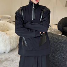 Load image into Gallery viewer, Paneled Leather Turtleneck Zip-up Sweatshirt
