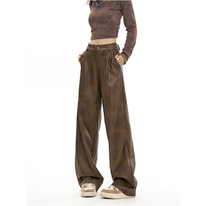 Straight Casual Pants PU Leather Loose Pants