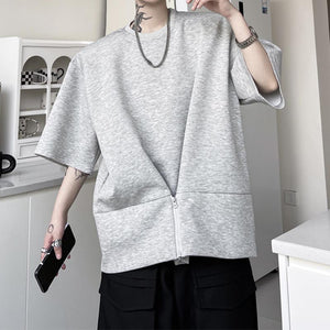 Hem Zipper Panel Shoulder Pads T-Shirt