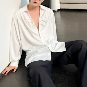 Pleated V-neck Loose Shirt