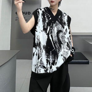 Irregular Geometric Print V-neck Vest