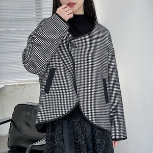 Round Neck Plaid Casual Jacket