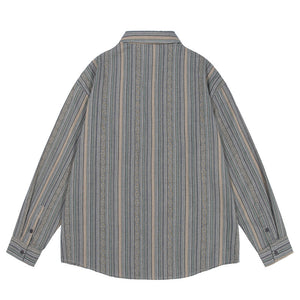 Striped Point Collar Cargo Loose Shirt