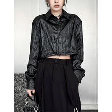 Load image into Gallery viewer, Pleated Shoulder Pad PU Leather Shirt
