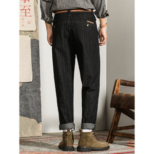 Straight-leg Loose Vertical Striped Jeans