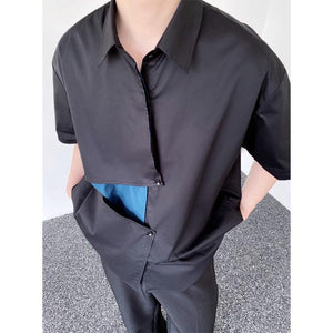 Double Fly Color Block Lapel Collar Shirt