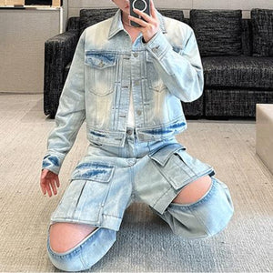 Detachable Denim Jacket With Three-Dimensional Pockets Two-piece Set