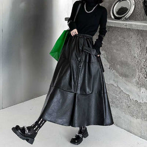 Elastic Waist PU Leather Skirt