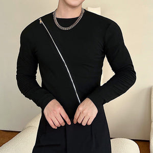 Diagonal Zipper Long Sleeve T-shirt