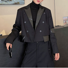 Load image into Gallery viewer, Stand Collar Contrasting Leather Cropped Jacket
