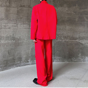 Retro Cirrus Embroidered Red Suit Jacket Wide-leg Trousers Two-piece Set