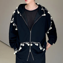 Load image into Gallery viewer, Hand-sewn Pearl Embellished Hooded Sweatshirt Jacket
