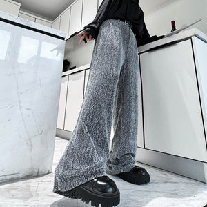 Rhinestone Floor-Mopping Straight-Leg Pants