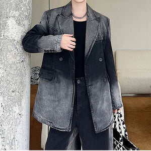 Retro Gradient Large Lapel Denim Suit Wide Leg Suit