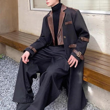 Load image into Gallery viewer, Knee-length Leather Collar Patchwork Coat
