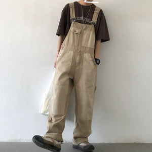 Retro Workwear Colorblock Denim Overalls