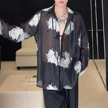 Load image into Gallery viewer, Embroidered Lace-up Slightly Sheer Long-sleeved Shirt
