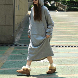 Casual Fleece Hooded Sweater Dress