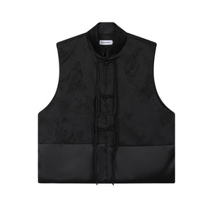 Satin Jacquard Patchwork Stand Collar Vest