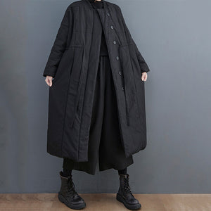 Straight Collar Single Breasted Long Drawstring Coat