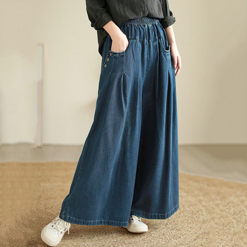 Button-down Casual Wide-leg Jeans