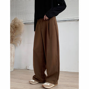 Thickened Twill Semi-elastic Wide-leg Loose Trousers