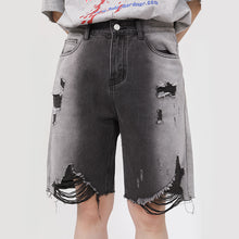 Load image into Gallery viewer, Straight Ripped Five Points Denim Shorts
