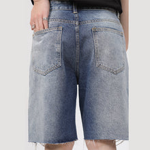 Load image into Gallery viewer, Straight Ripped Five Points Denim Shorts
