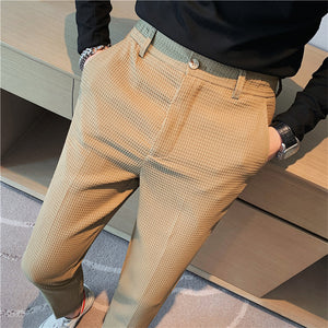 Waffle Solid Slim Fit Elastic Waist Trousers