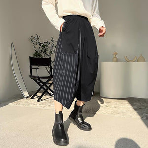 Stitching Stripe Cropped Bloomer Pants