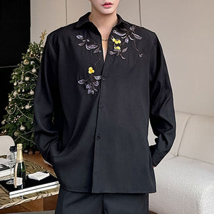 Embroidered Button Vintage Lapel Shirt