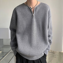 Load image into Gallery viewer, Zippered V-Neck Loose Knit Sweater
