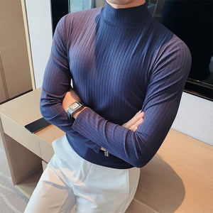 Half Turtleneck Slim Striped Long Sleeve Top