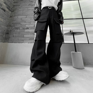 Multi-pocket Ruched Wide-Leg Track Pants