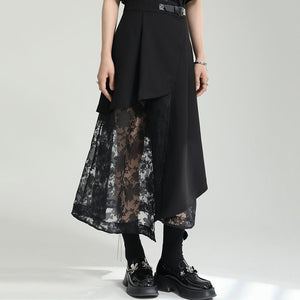 Irregular High-waist Paneled Mesh Skirt