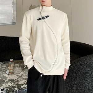 Zipper Irregular Stand Collar Sweater