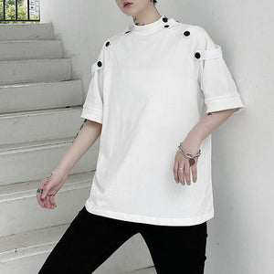 Stand Collar Multi Button T-Shirt