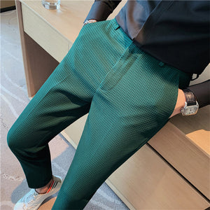 Waffle Solid Slim Fit Elastic Waist Trousers