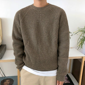 Solid Round Neck Loose Knit Sweater