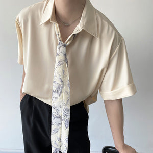 Printed Tie Short Sleeve Casual Shirt