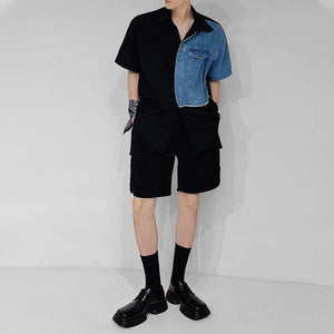 Denim Contrast Panel Short Sleeve Shirt