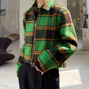 Green Plaid Short Jacket Coat