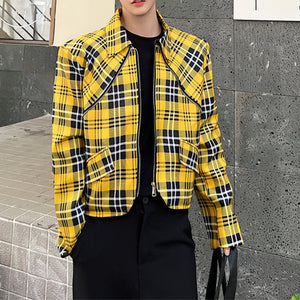 Yellow Plaid Casual Short Jacket