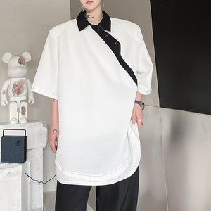 Slanted Contrast Lapel T-Shirt