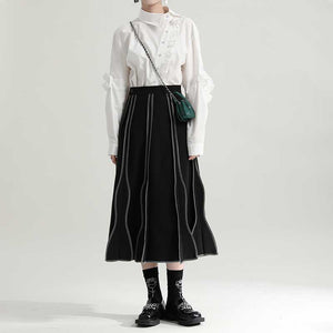 Asymmetric Collar Ruffles Mid Length Shirts