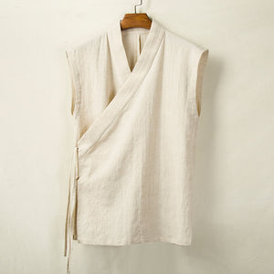 Cotton Linen Large Slanted Placket Vest