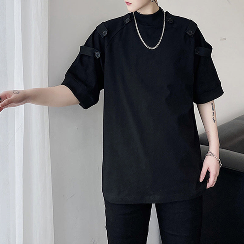 Stand Collar Multi Button T-Shirt