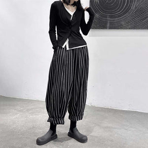 Dark Thick Striped Casual Pants