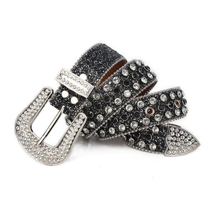 Alloy Pin Buckle Imitation Diamond Inlaid PU Belt